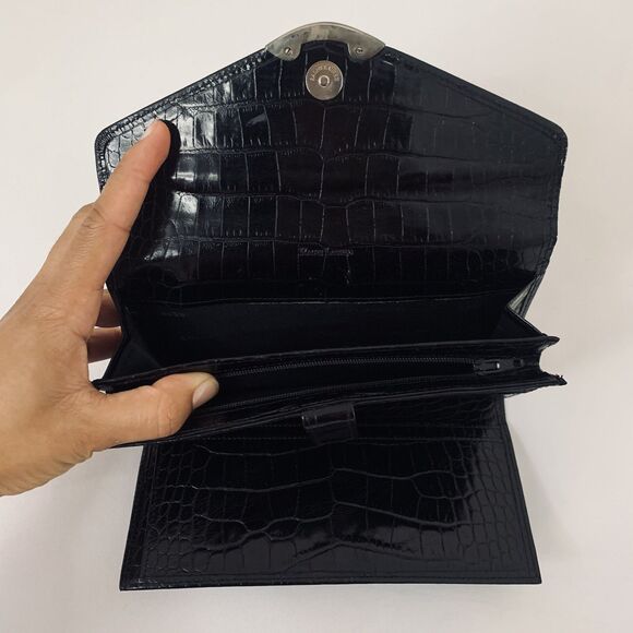 Vintage Ralph Lauren Wallet Alligator Embossed Leather Black Rare Production 80s - Picture 8 of 13